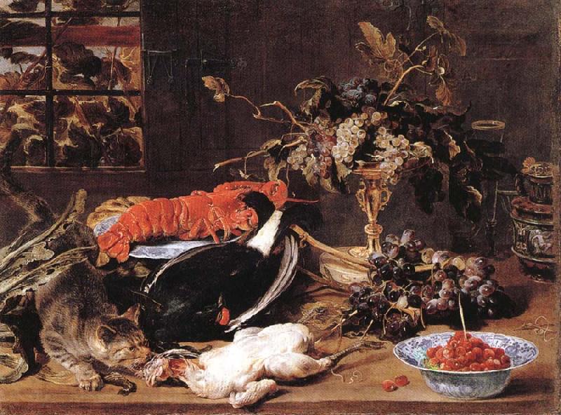 Frans Snyders Hungry Cat with Still Life Norge oil painting art